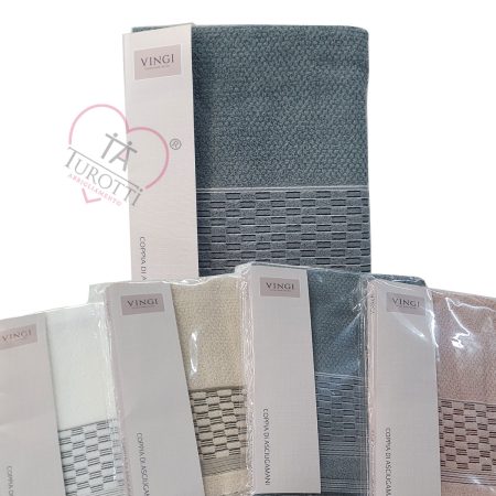 Coppia asciugamani da bagno Vingi art Sophia 1 asciugamano 1 ospite muschio - immagine 2
