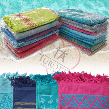 Telo Mare spugna  Miami  90 x 160 cm  colori assortiti in jacquard con frange Diadema