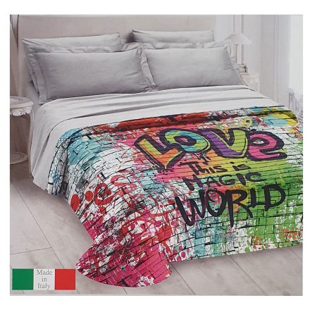 Trapuntino estivo 2 piazze matrimoniale Art. Hello Diadema  in microfibra  con stampa digitale  love this is  magic  world