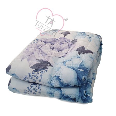 Trapuntino estivo 2 piazze matrimoniale Art. Quilt Diadema  in microfibra disegno fiori lilla variante azzurro - immagine 2