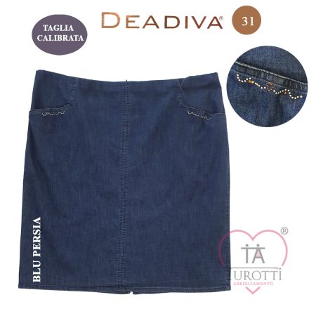 Gonna jeans DEADIVA 31 in cotone con strass sui profili delle tasche taglia calibrata - immagine 3