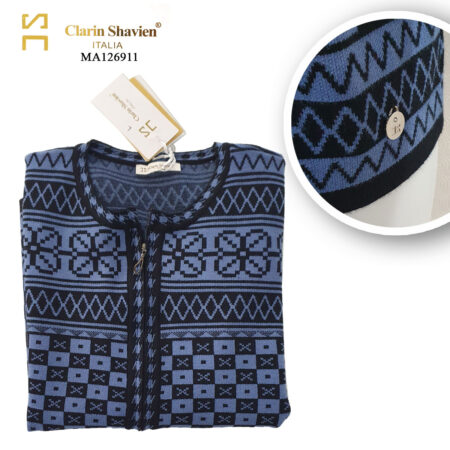 Cardigan zip donna girocollo Clarin Shavien MA126911 azzurro e geometrico - immagine 2