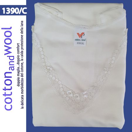 Canottiera Spalla Larga 1390C VP Pinuccio Venegoni bianco con inserti macrame taglia conformata - immagine 2