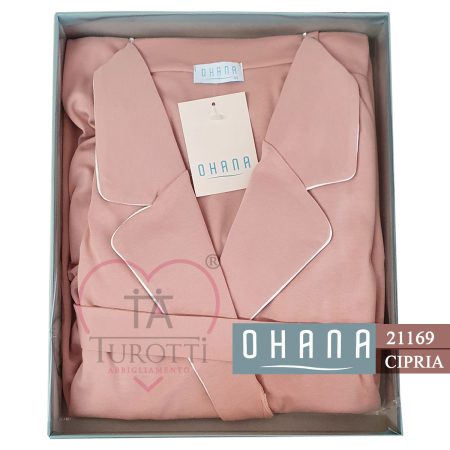 Vestaglia donna cotone interlock Ohana art 21169 colore cipria - immagine 2