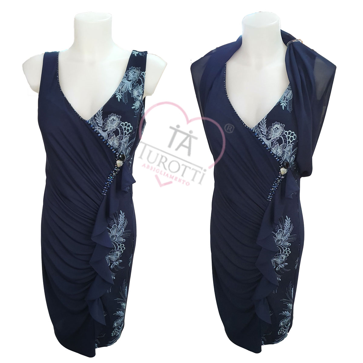 Elegante Abito con stola smanicato Turotti Abbigliamento