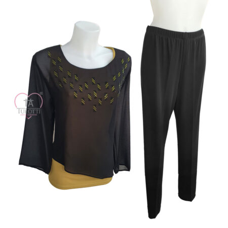 Completo casacca pantalone donna Perla Oversize Lucia con strass sul seno nero - immagine 2
