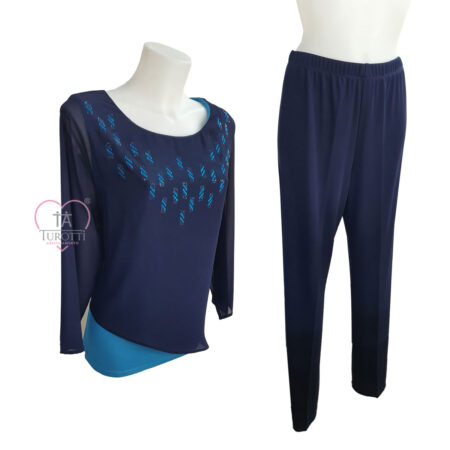 Completo casacca pantalone donna Perla Oversize Lucia con strass sul seno blu - immagine 2