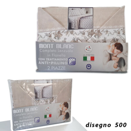 Lenzuola flanella Mont Blanc matrimoniale 2 piazze disegno 500 Lovely Home variante beige - immagine 2
