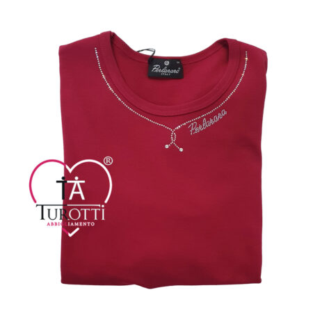 Maglia girocollo donna Perlarara 83 con strass sullo scollo variante indaco - immagine 2