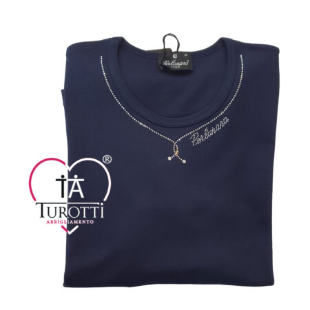 Maglia girocollo donna Perlarara 83 con strass sullo scollo variante indaco - immagine 4