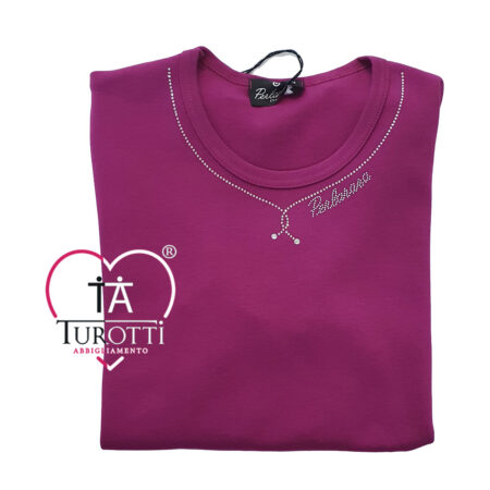 Maglia girocollo donna Perlarara 83 con strass sullo scollo variante indaco - immagine 5