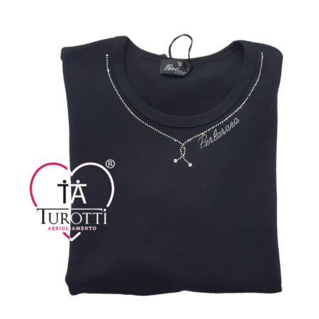 Maglia girocollo donna Perlarara 83 con strass sullo scollo variante indaco - immagine 6