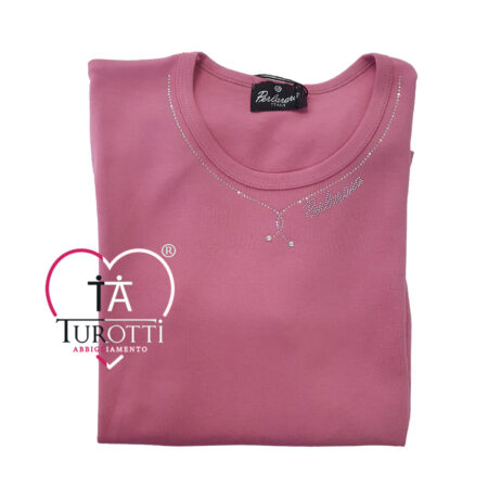 Maglia girocollo donna Perlarara 83 con strass sullo scollo variante indaco - immagine 7