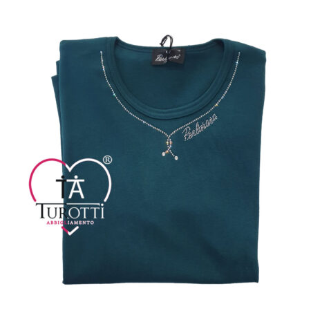 Maglia girocollo donna Perlarara 83 con strass sullo scollo variante indaco - immagine 8