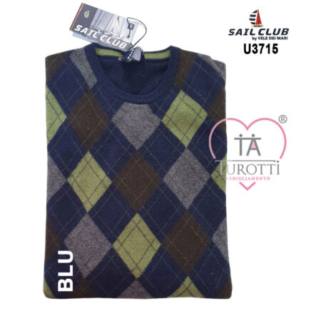 Maglia girocollo U3715  uomo Sail Club  modello C5675 variante rombi blu - immagine 3