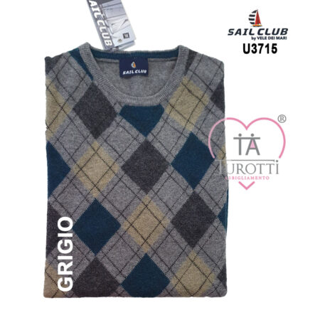 Maglia girocollo U3715  uomo Sail Club  modello C5675 variante rombi blu - immagine 4