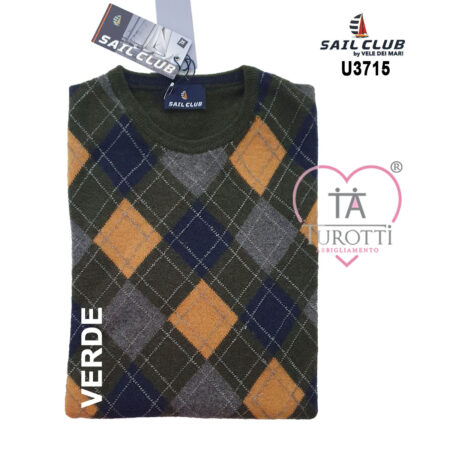 Maglia girocollo U3715  uomo Sail Club  modello C5675 variante rombi blu - immagine 5