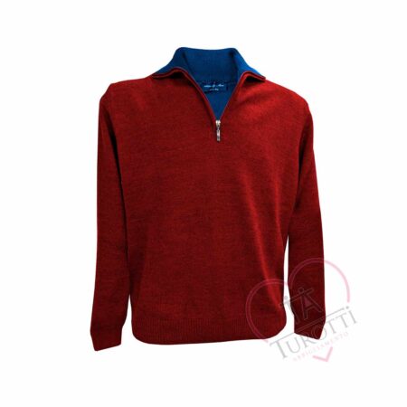 Maglione di lana con zip colore bordò