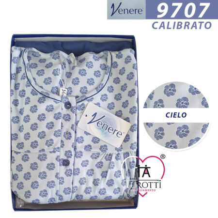 Venere Pigiama aperto donna art 9707  colore cielo taglia calibrata