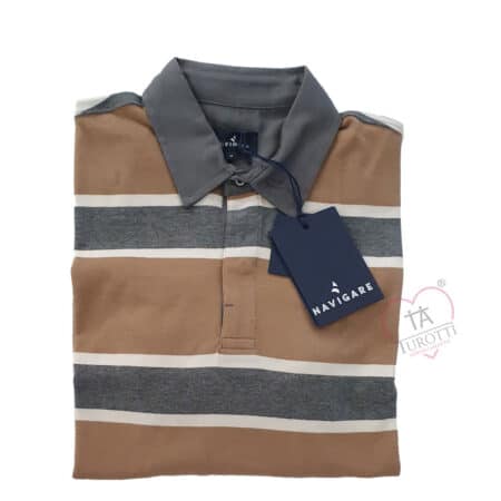 Polo Uomo manica lunga Navigare cotone NVFW221025 camel stripe - immagine 2