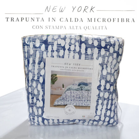 Trapunta geometrico matrimoniale microfibra  New York Easy Home blu bianco - immagine 2