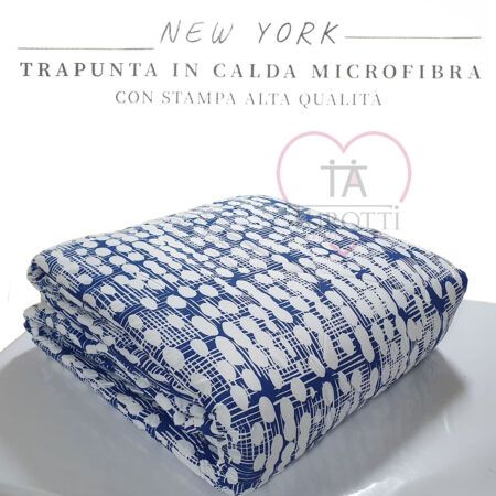 Trapunta geometrico matrimoniale microfibra  New York Easy Home blu bianco - immagine 3