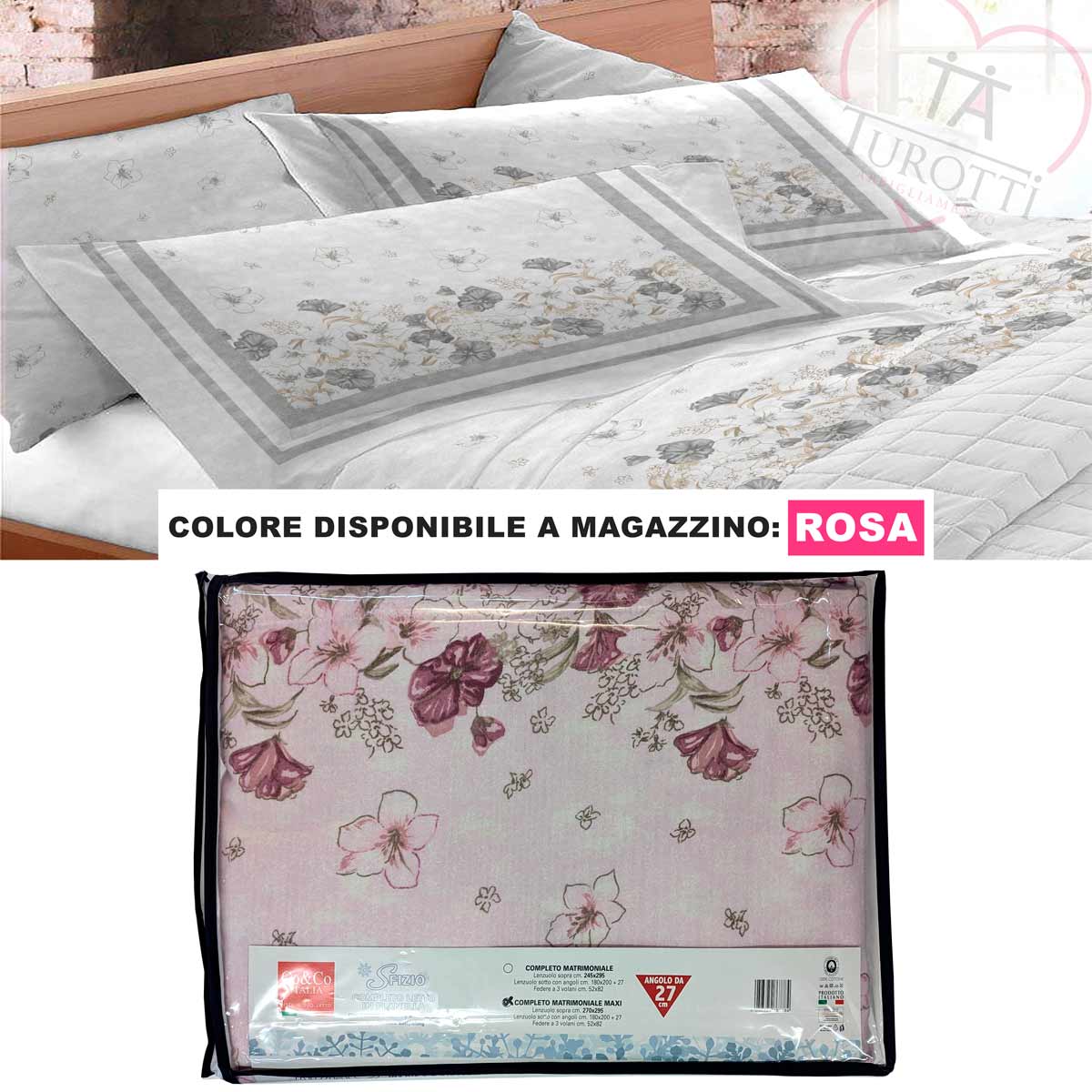 Completo lenzuola matrimoniali in Flanella rosa Co&Co Heidi