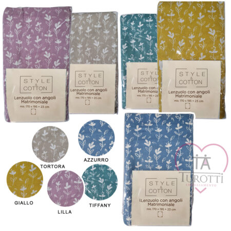 Lenzuolo Matrimoniale con angoli  STYLE & COTTON  fantasia foglie