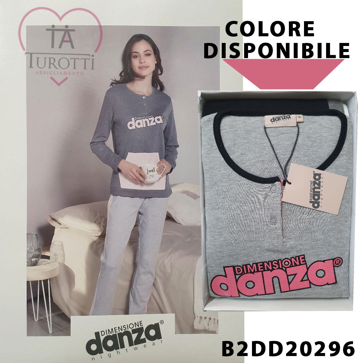 Pigiama Dimensione Danza serafino donna grigio melange contrasto blu notte Art. B2DD20296