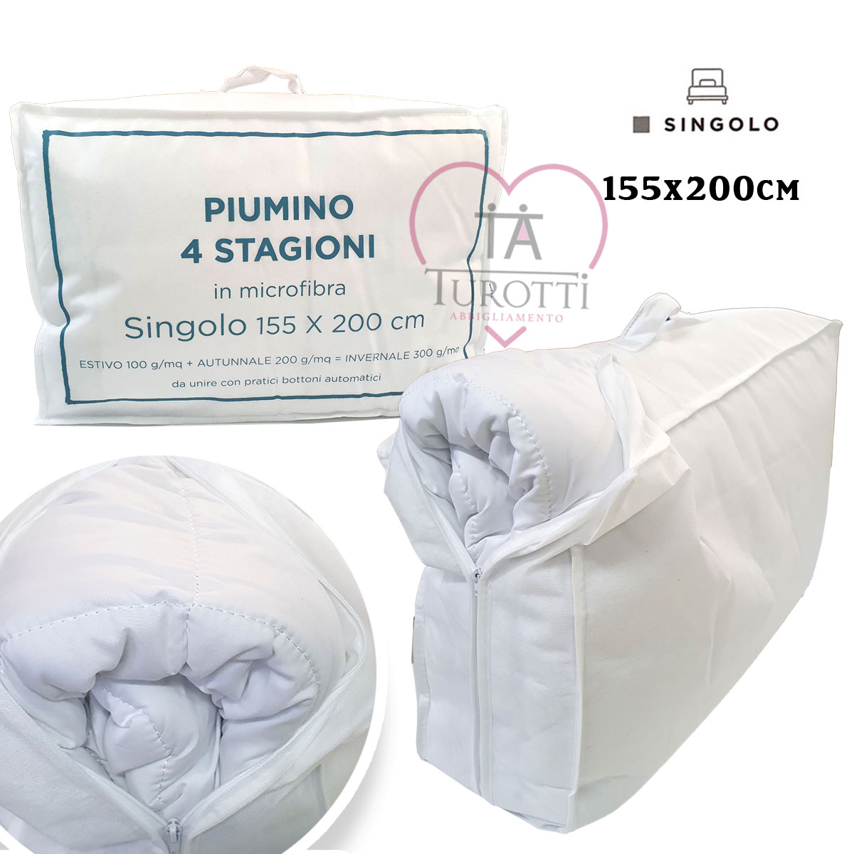 Piumino 4 stagioni microfibra singolo bianco - Turotti Abbigliamento