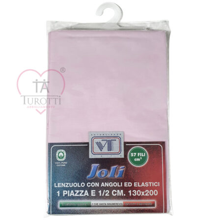 Lenzuolo inferiore con angoli ed elastici 130x200 cm 1 piazza e mezza Joli  VT bianco e colorato - immagine 2
