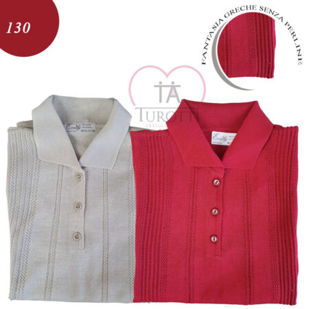Polo donna mezza manica Emily bottoni  art 130 lavorazione tessuto con  greche senza perline