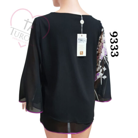 Casacca Donna Bella  Luxury Donna Manica lunga 9333 nero profilo lilla fiori - immagine 2