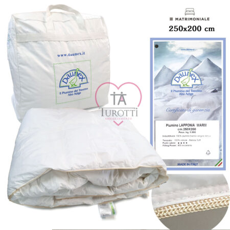 Piumino bianco vergine Artico articolo Lapponia Warm Daunex 2 piazze matrimoniale