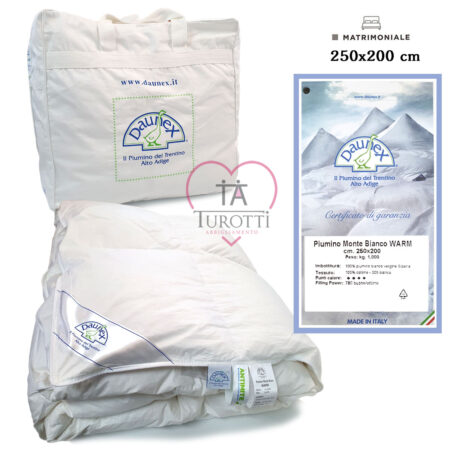 Piumino bianco vergine Siberia Daunex articolo Monte Bianco Warm 2 piazze matrimoniale