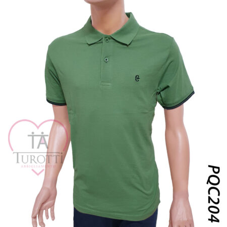 Polo Uomo Coveri Moving mezza manica art. PQC204 100 % cotone tinta unita  con riga sulla mezza manica - immagine 10