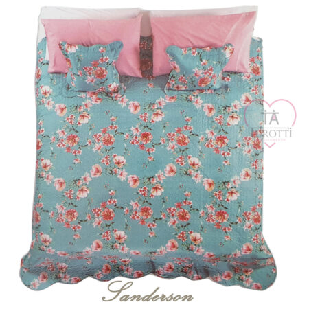 Trapuntino matrimoniale Soft cover Sanderson  Quilt  Easy Home fiori  verde marino - immagine 2