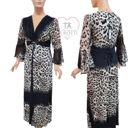 Abito donna lungo elasticizzato B185 Mauro Menichetti  nero leopardato con laccio dietro