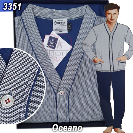 Pigiama Uomo Bip Bip Conquista cardigan orlato 3351 peso leggero 100% cotone  Oceano