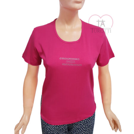 T-shirt Donna Kartiza girocollo cotone art 2023  Tinta unita vari colori con strass logo davanti