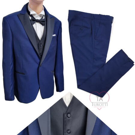 Abito giacca gilet pantalone uomo FB Effebi 1970 papillon var blu - immagine 6
