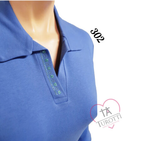 Polo Donna manica lunga strass sullo scollo E 302 Perlarara  verde - immagine 5