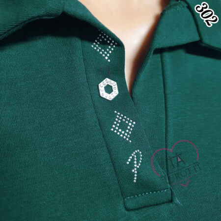 Polo Donna manica lunga strass sullo scollo E 302 Perlarara  verde - immagine 2