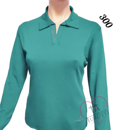 Polo Donna manica lunga strass sullo scollo E 300 Perlarara - immagine 6