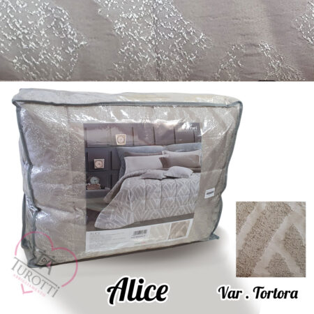 Trapuntino matrimoniale tessuto jacquard GF Ferrari Alice tinto in filo variante tortora con disegno in rilievo - immagine 2