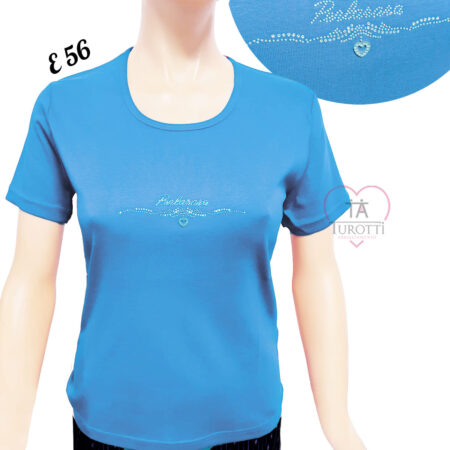 T-shirt Donna girocollo Perlarara con strass logo e cuore davanti E 56 vari colori - immagine 2