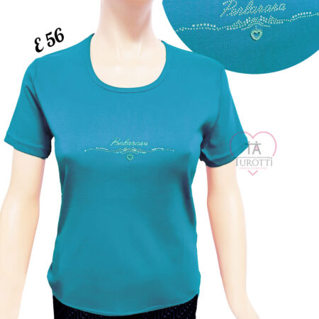 T-shirt Donna girocollo Perlarara con strass logo e cuore davanti E 56 vari colori - immagine 4