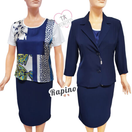Completo Tailleur 3 pezzi Giacca Maglia Gonna Gocce di Elena art Rapino blu cina - immagine 3