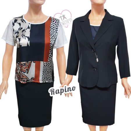 Completo Tailleur 3 pezzi Giacca Maglia Gonna Gocce di Elena art Rapino blu cina - immagine 4