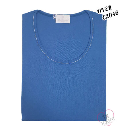 T-shirt Donna Over girocollo Perlarara  art E2046 con perline  sullo scollo colori assortiti - immagine 2